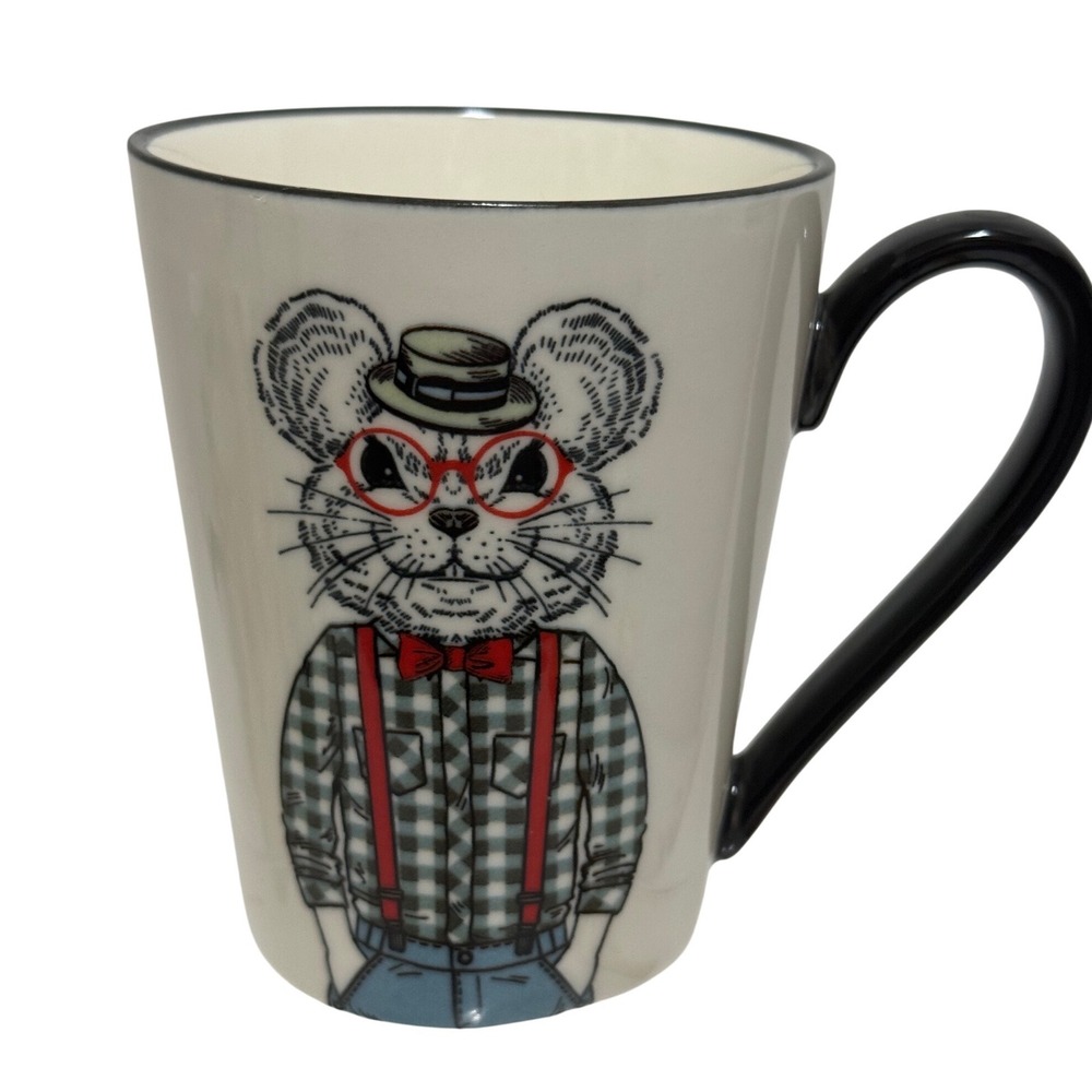 Signature Housewares Hipster Mouse Coffee Mug Red Glasses Suspenders 07779